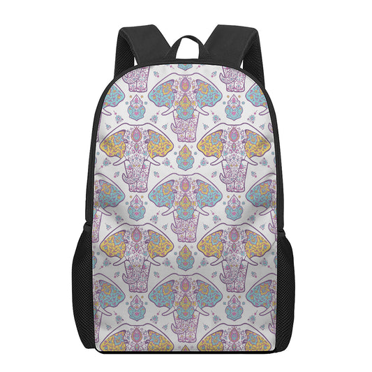 Indian Flower Elephant Pattern Print 17 Inch Backpack