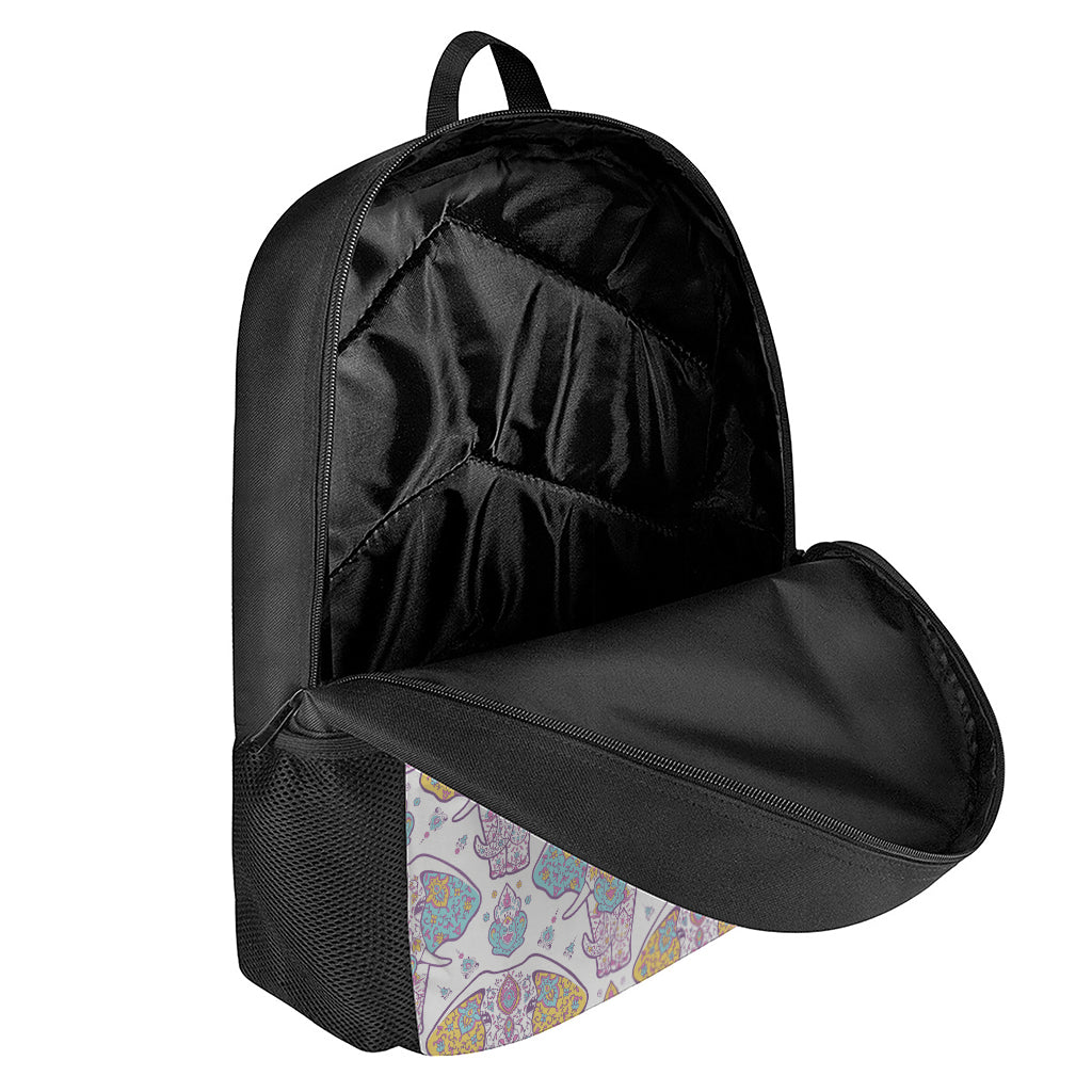 Indian Flower Elephant Pattern Print 17 Inch Backpack