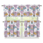 Indian Flower Elephant Pattern Print 3 Piece Kitchen Curtains