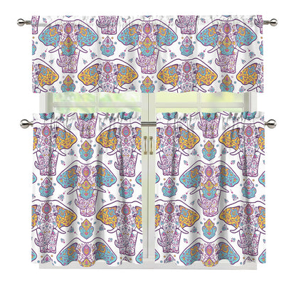 Indian Flower Elephant Pattern Print 3 Piece Kitchen Curtains