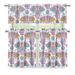 Indian Flower Elephant Pattern Print 3 Piece Kitchen Curtains