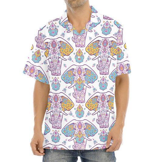 Indian Flower Elephant Pattern Print Aloha Shirt