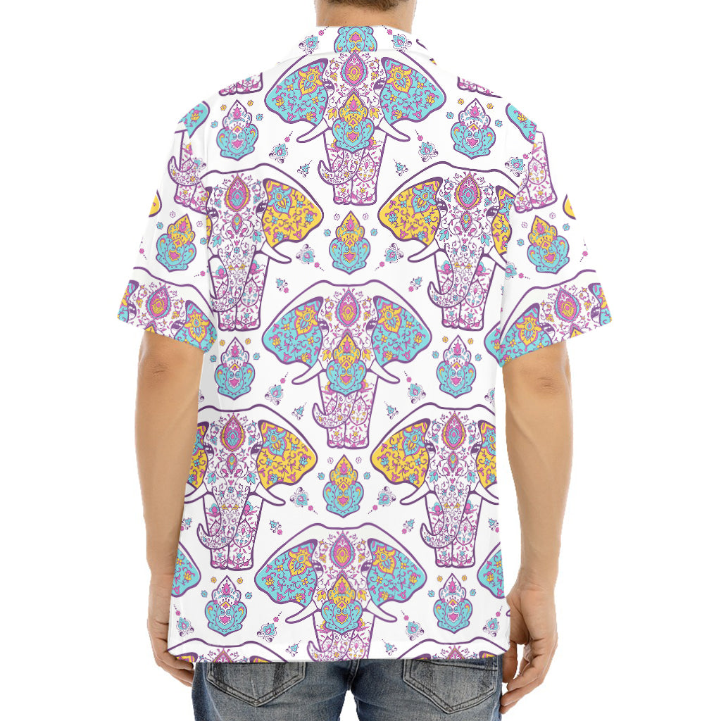 Indian Flower Elephant Pattern Print Aloha Shirt