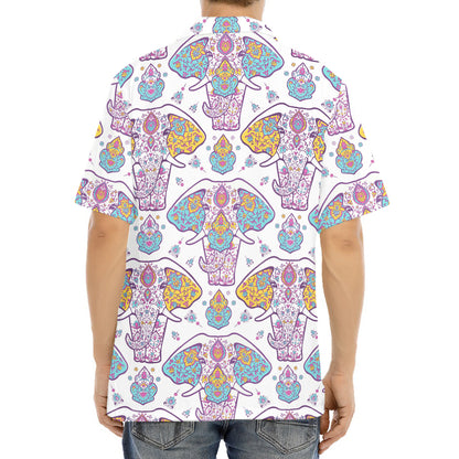 Indian Flower Elephant Pattern Print Aloha Shirt