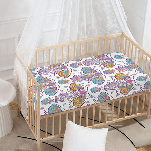 Indian Flower Elephant Pattern Print Baby Crib Sheet
