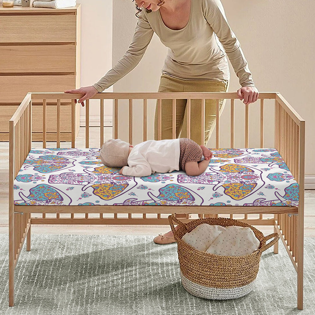 Indian Flower Elephant Pattern Print Baby Crib Sheet
