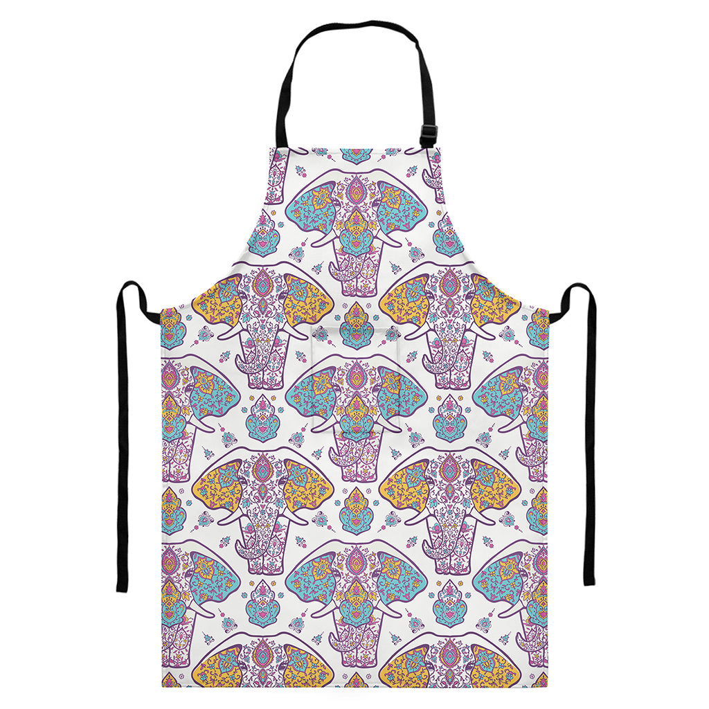 Indian Flower Elephant Pattern Print Bib Apron With Pocket