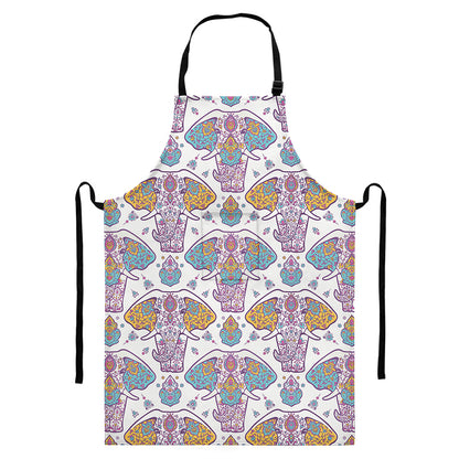 Indian Flower Elephant Pattern Print Bib Apron With Pocket