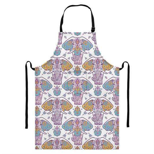 Indian Flower Elephant Pattern Print Bib Apron With Pocket