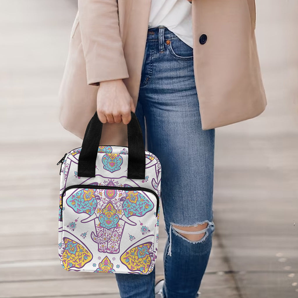 Indian Flower Elephant Pattern Print Bible Tote Bag
