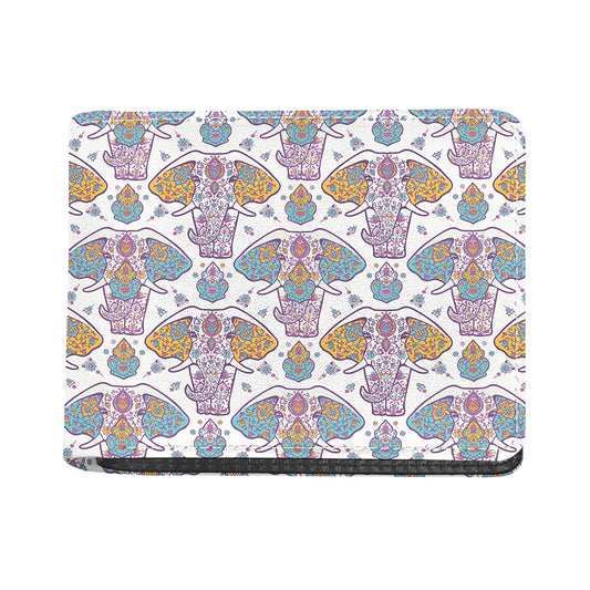 Indian Flower Elephant Pattern Print Bifold Wallet