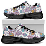 Indian Flower Elephant Pattern Print Black Chunky Shoes