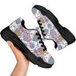 Indian Flower Elephant Pattern Print Black Chunky Shoes