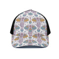 Indian Flower Elephant Pattern Print Black Mesh Trucker Hat