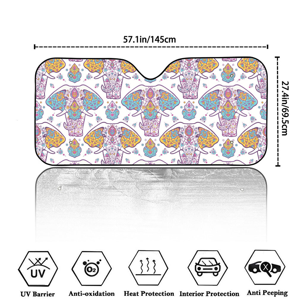 Indian Flower Elephant Pattern Print Car Windshield Sun Shade