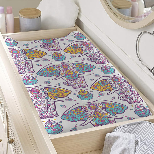 Indian Flower Elephant Pattern Print Changing Pad Cover