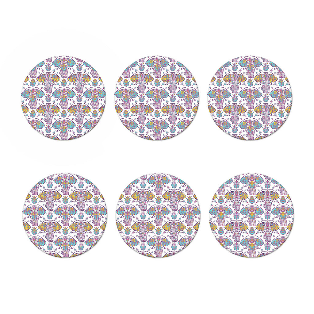 Indian Flower Elephant Pattern Print Coaster Set