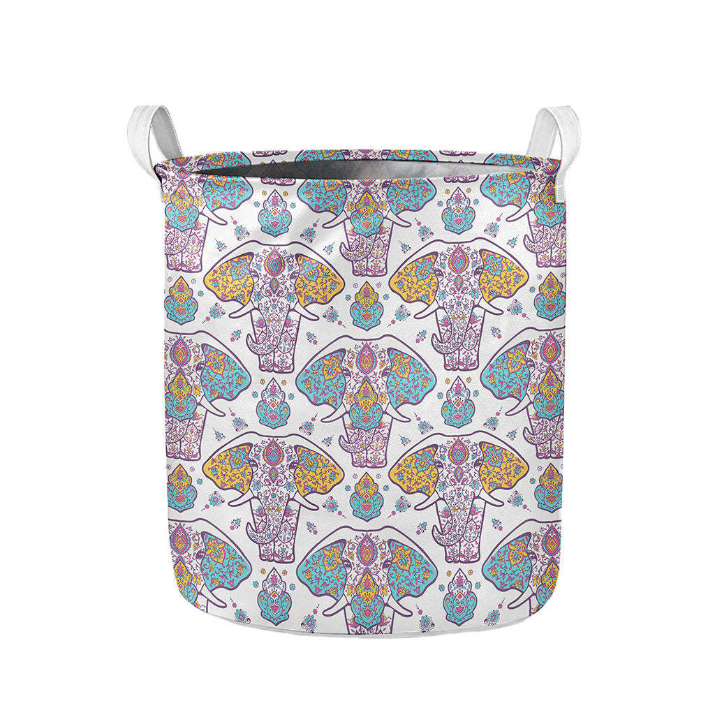Indian Flower Elephant Pattern Print Collapsible Laundry Basket
