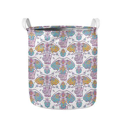 Indian Flower Elephant Pattern Print Collapsible Laundry Basket