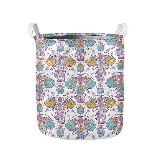 Indian Flower Elephant Pattern Print Collapsible Laundry Basket