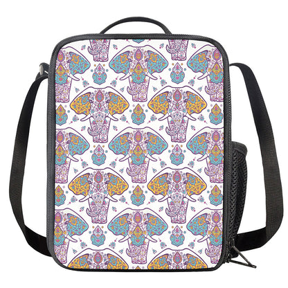 Indian Flower Elephant Pattern Print Crossbody Lunch Bag