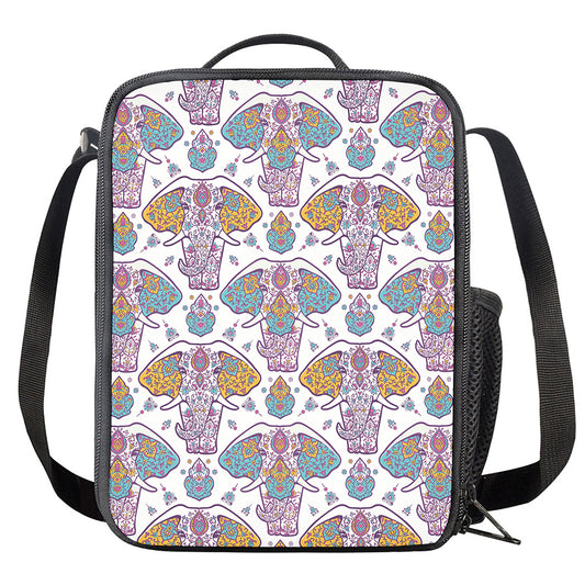 Indian Flower Elephant Pattern Print Crossbody Lunch Bag