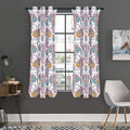 Indian Flower Elephant Pattern Print Grommet Curtain Panels