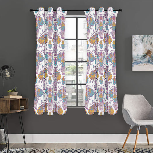 Indian Flower Elephant Pattern Print Curtain