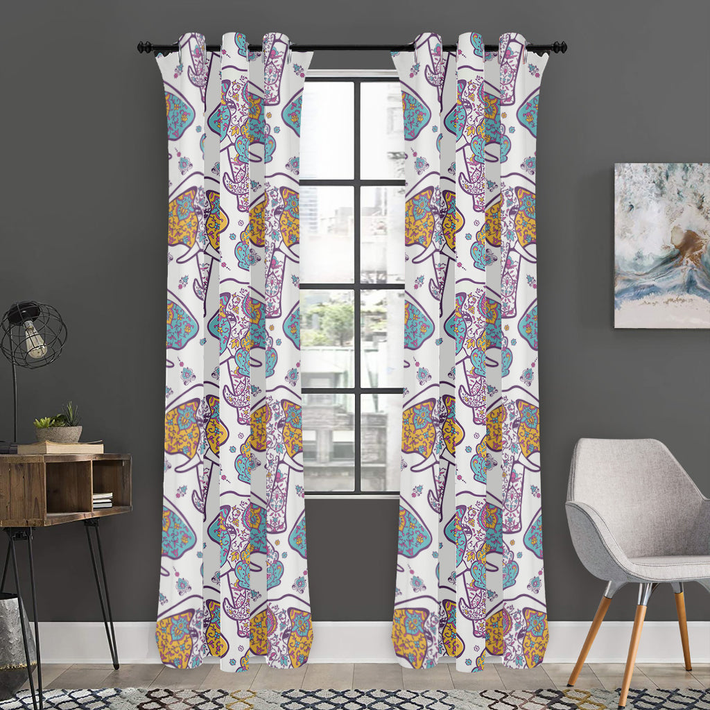 Indian Flower Elephant Pattern Print Curtain
