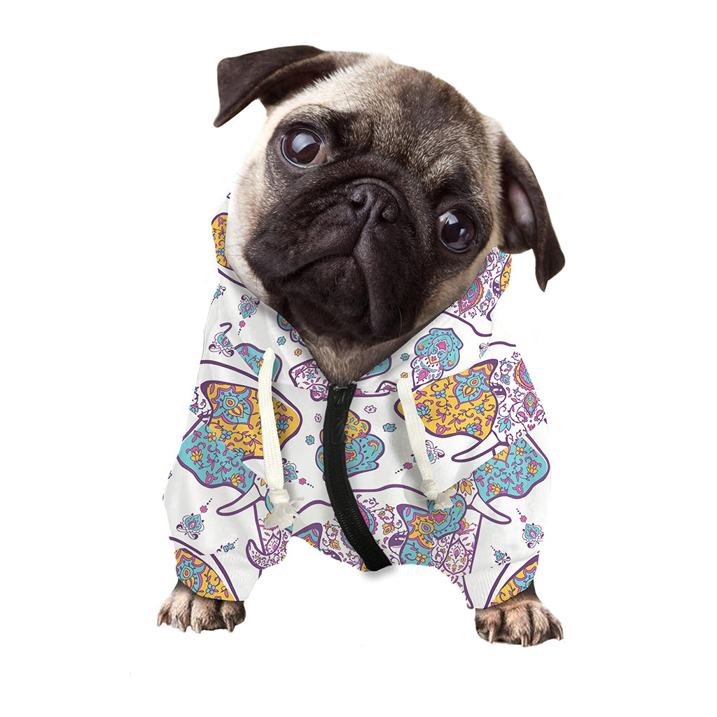 Indian Flower Elephant Pattern Print Dog Zip Up Hoodie