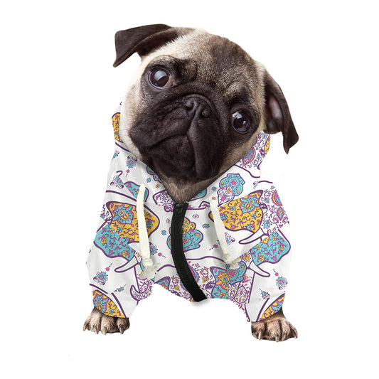 Indian Flower Elephant Pattern Print Dog Zip Up Hoodie