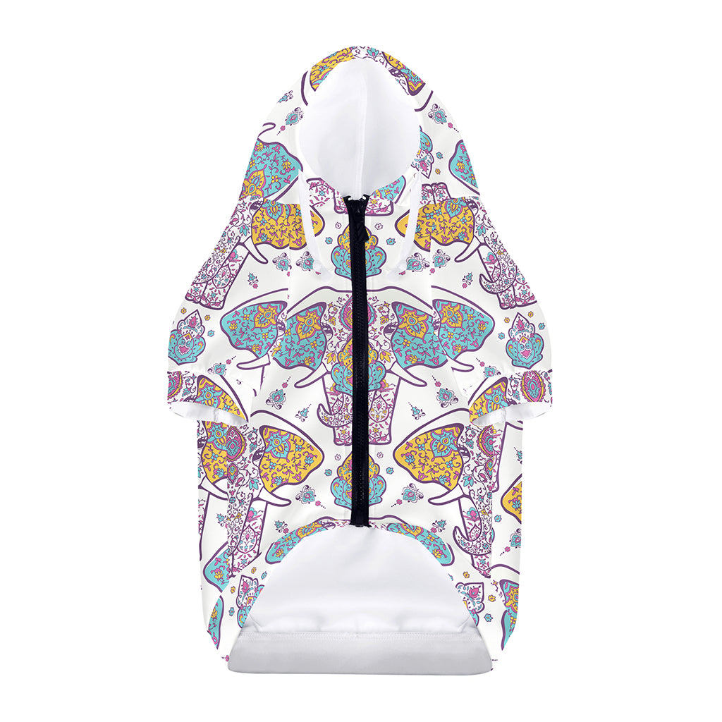 Indian Flower Elephant Pattern Print Dog Zip Up Hoodie