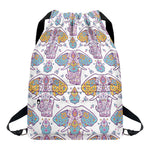 Indian Flower Elephant Pattern Print Drawstring Backpack