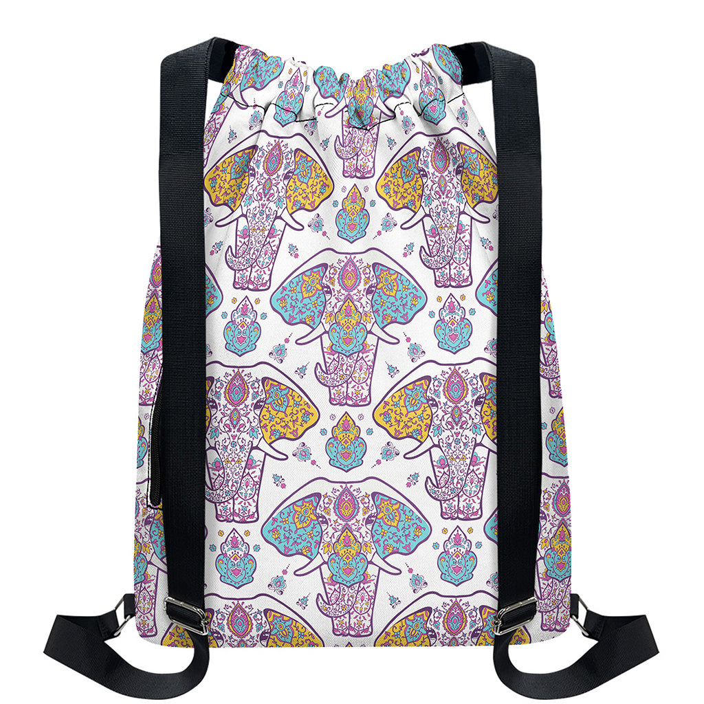 Indian Flower Elephant Pattern Print Drawstring Backpack