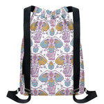 Indian Flower Elephant Pattern Print Drawstring Backpack