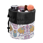 Indian Flower Elephant Pattern Print Drawstring Makeup Bag