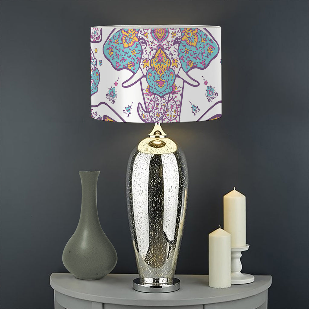 Indian Flower Elephant Pattern Print Drum Lamp Shade