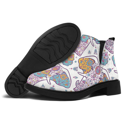 Indian Flower Elephant Pattern Print Flat Ankle Boots