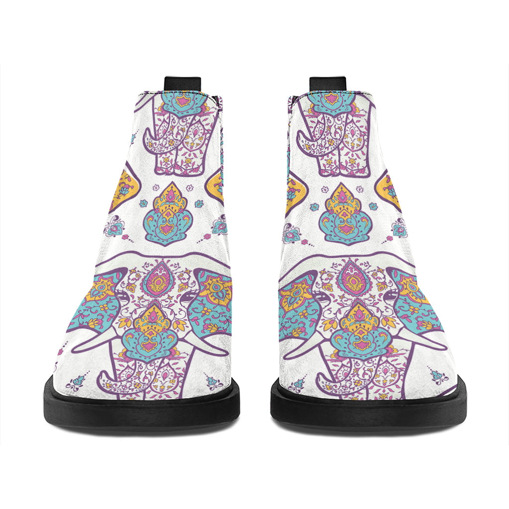 Indian Flower Elephant Pattern Print Flat Ankle Boots