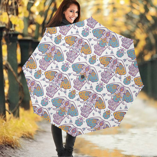 Indian Flower Elephant Pattern Print Foldable Umbrella