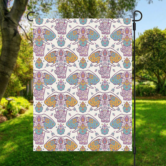 Indian Flower Elephant Pattern Print Garden Flag