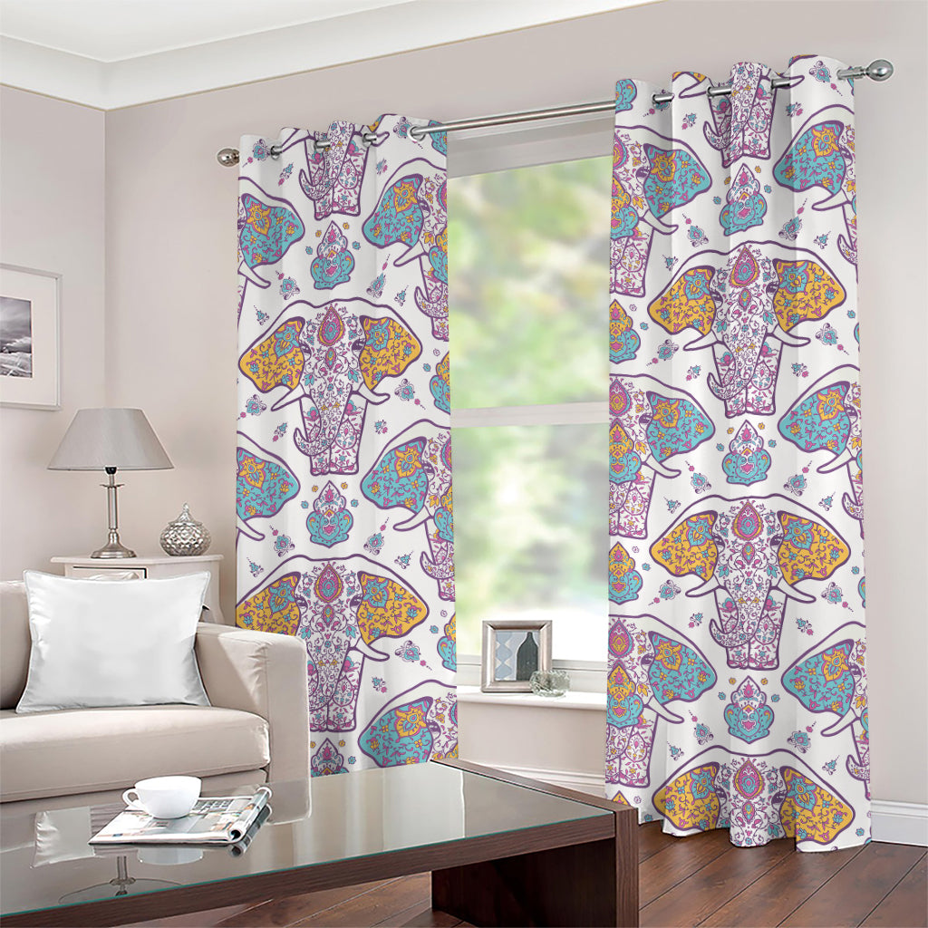 Indian Flower Elephant Pattern Print Grommet Curtains