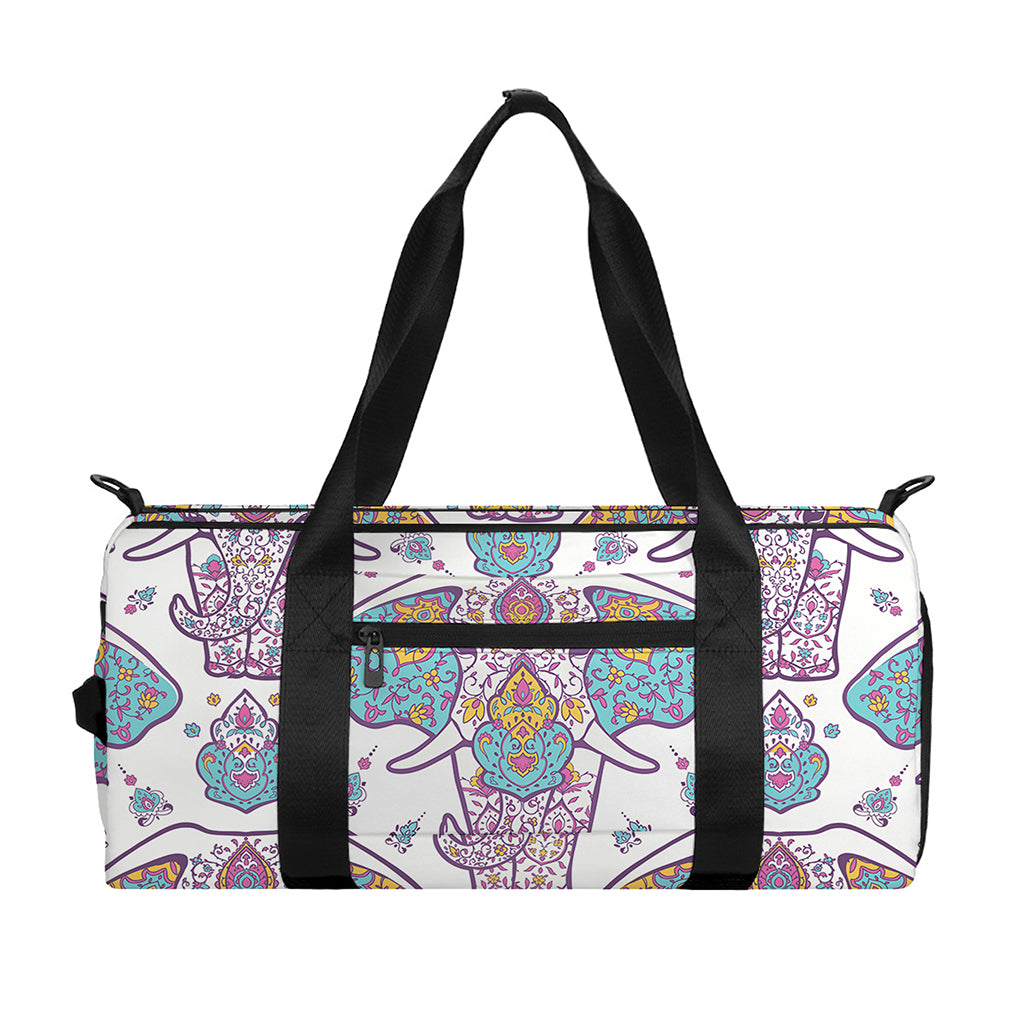 Indian Flower Elephant Pattern Print Gym Bag