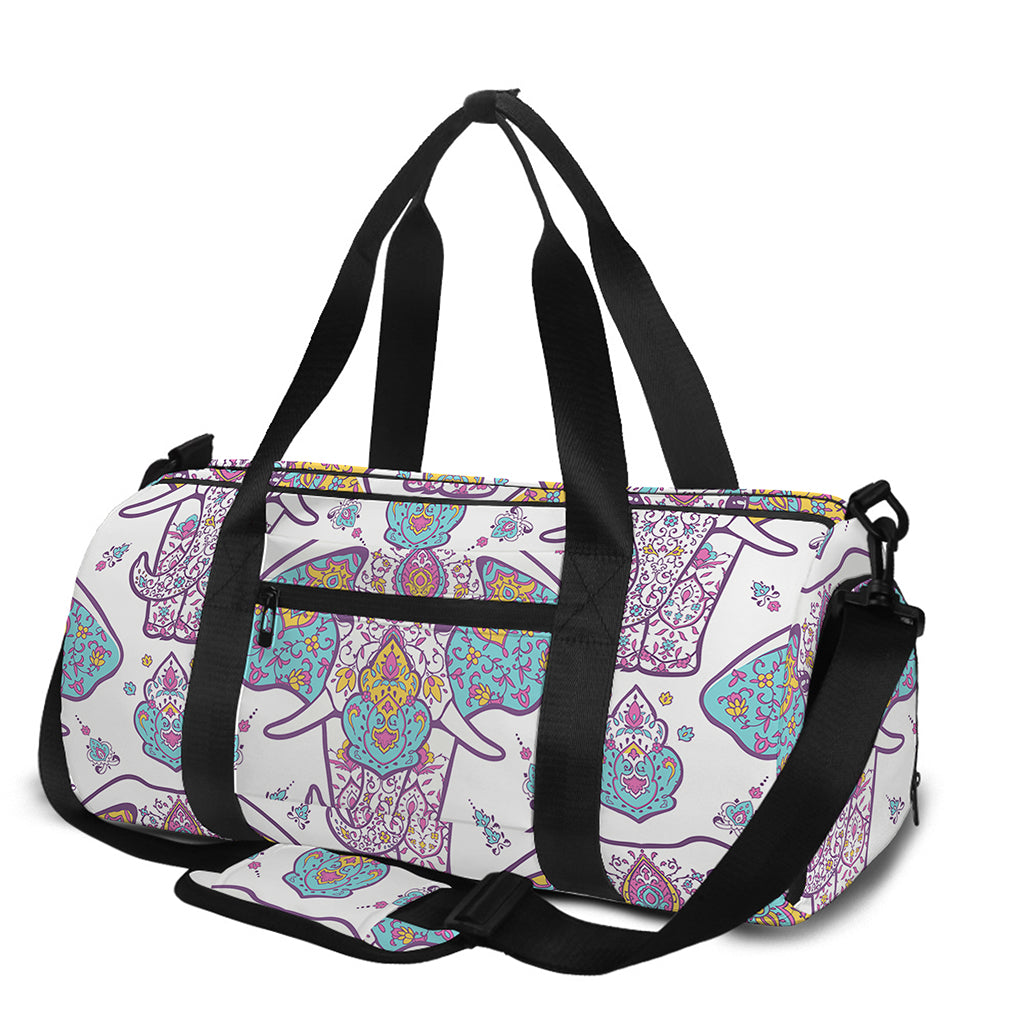 Indian Flower Elephant Pattern Print Gym Bag