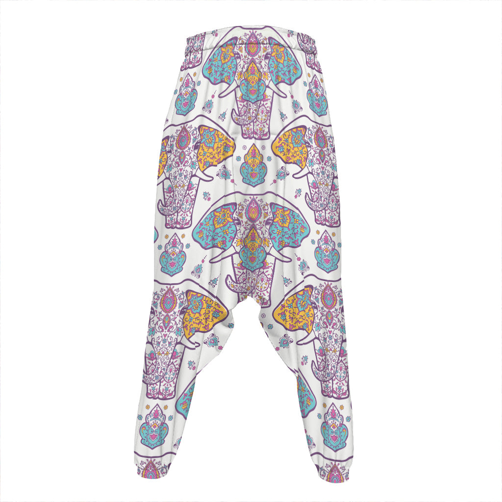 Indian Flower Elephant Pattern Print Hammer Pants