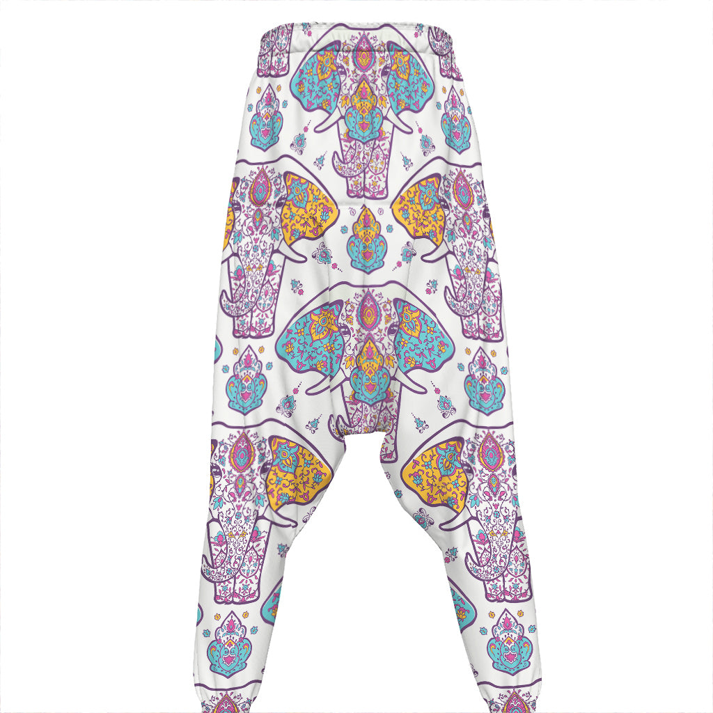 Indian Flower Elephant Pattern Print Hammer Pants
