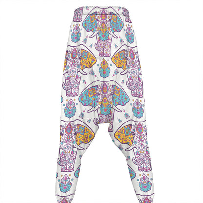 Indian Flower Elephant Pattern Print Hammer Pants