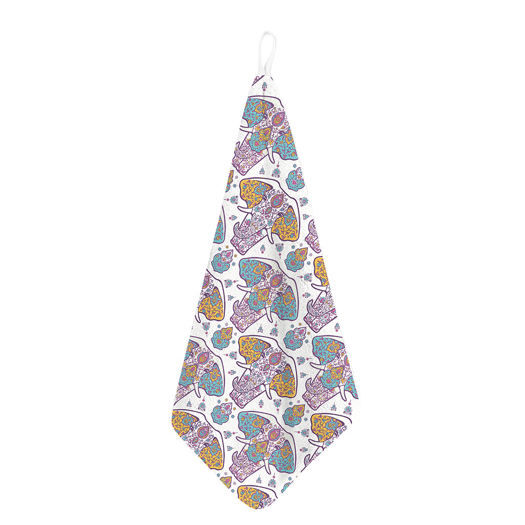 Indian Flower Elephant Pattern Print Hand Towel