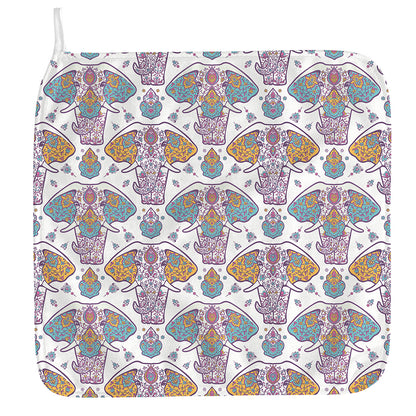 Indian Flower Elephant Pattern Print Hand Towel