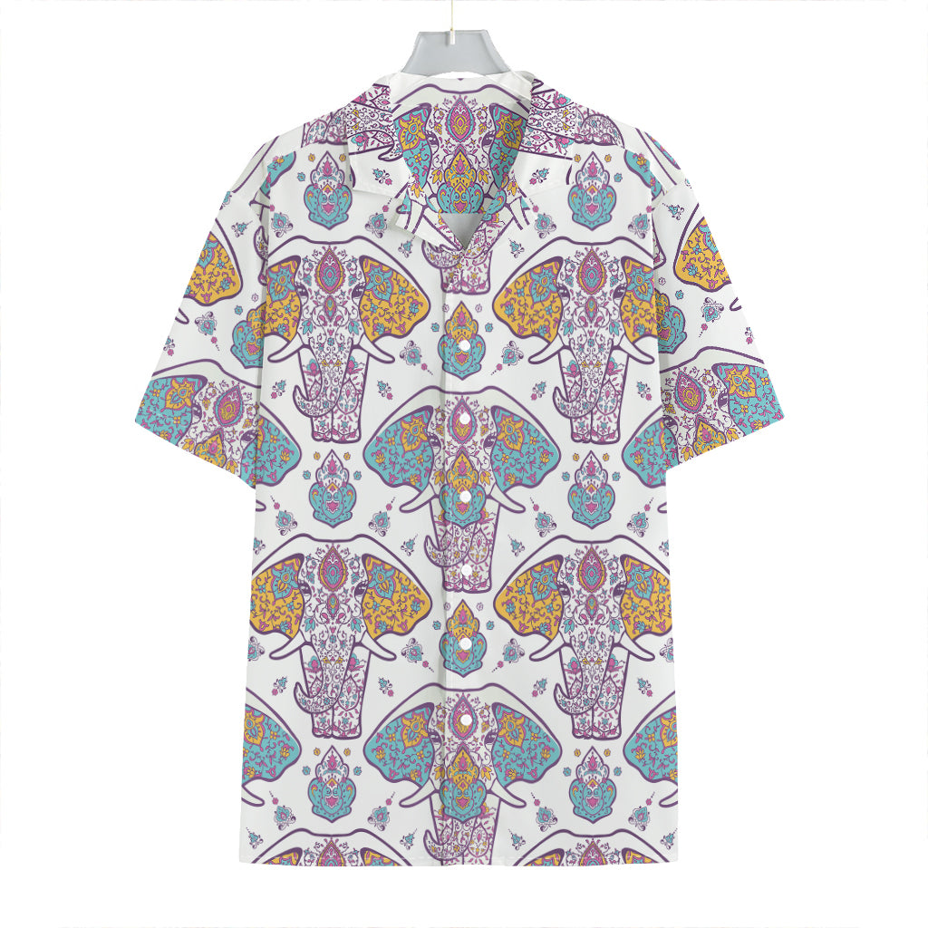 Indian Flower Elephant Pattern Print Hawaiian Shirt